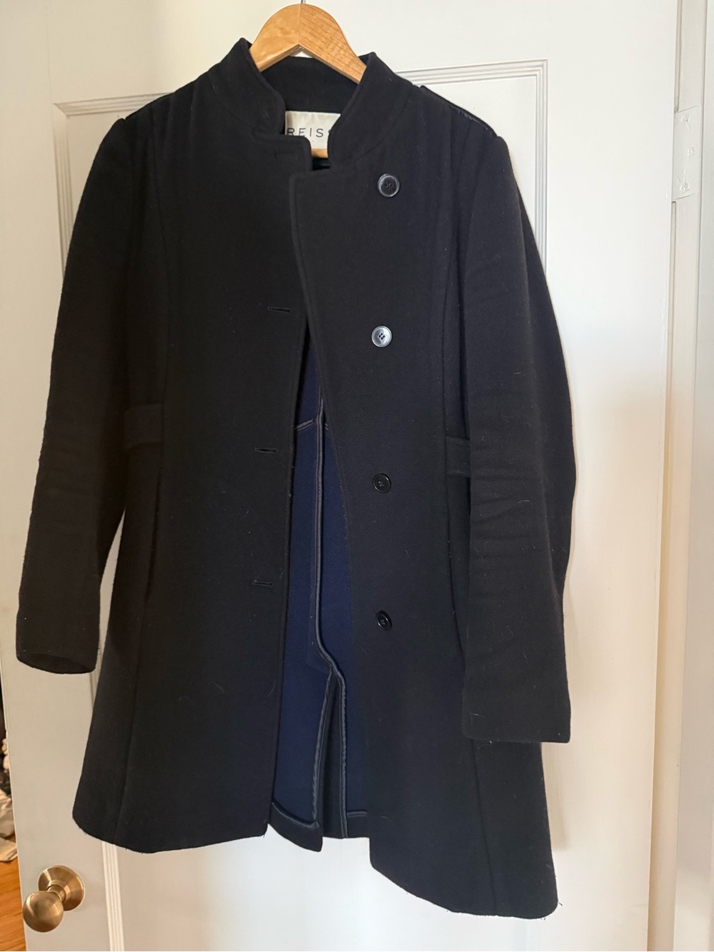 Wool Blend Black Women's Coat - Classic Stand Collar